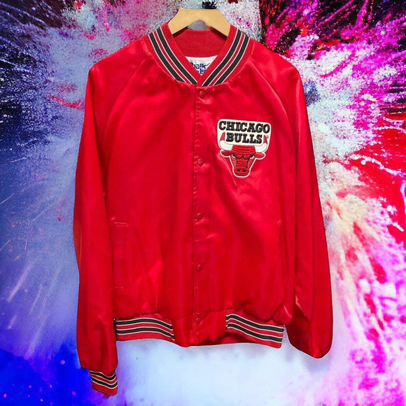 Chicago Bulls Jordan Bred Red Satin Chalk Line Jacket Mens XL New Old Stock Rare - Picture 1 of 16